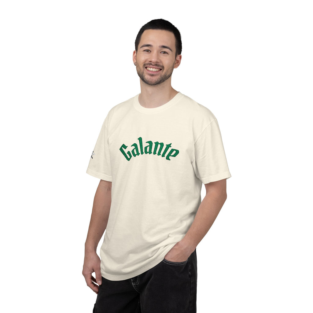 Galante Vintage-Style Tee — White T-Shirt with Green Arch Logo
