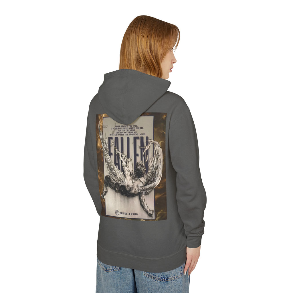 Fallen Graphic Hoodie — Vintage Angel Illustration Back with 'Galante' Script Chest