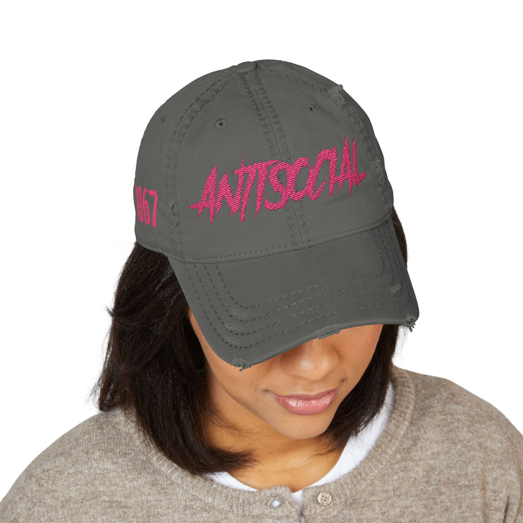 Antisocial Distressed Dad Hat — Embroidered Streetwear Cap