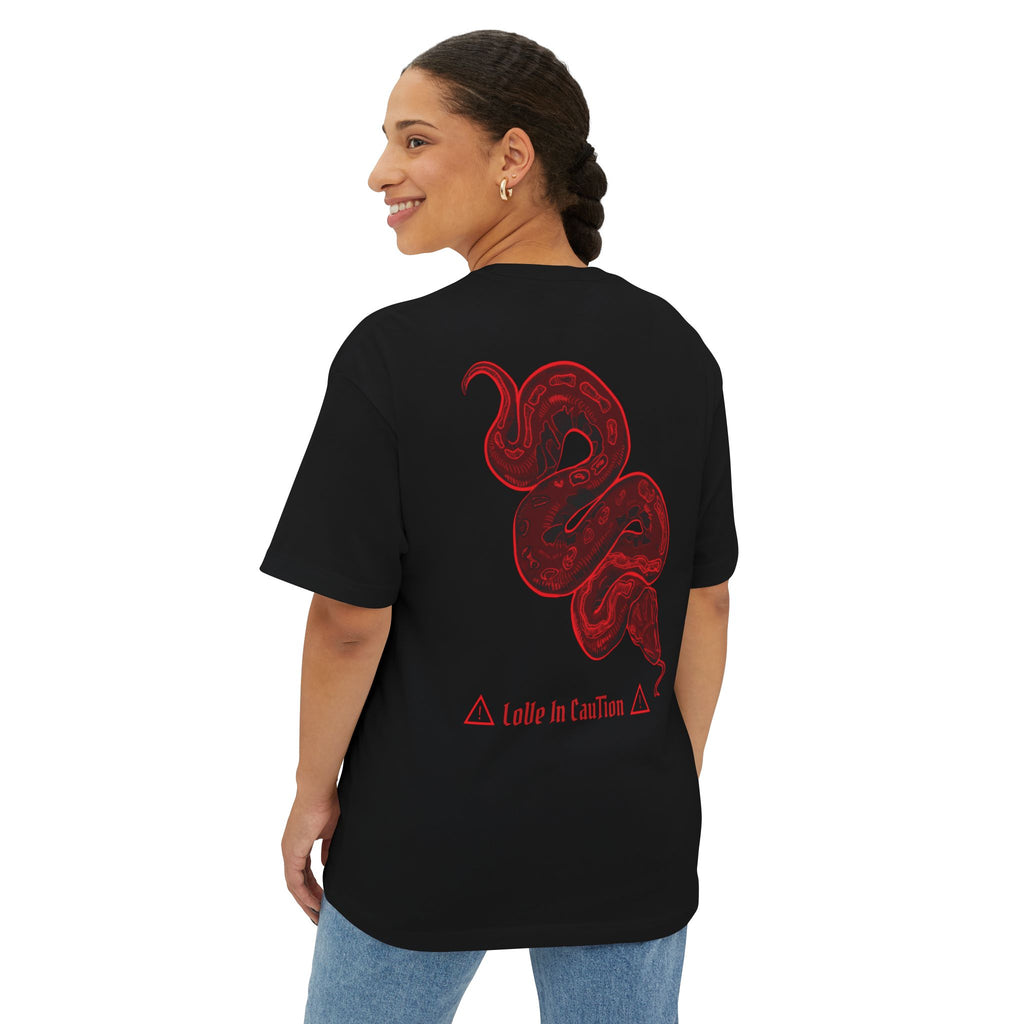 Boxy Tee — "A Little In Caution" Red Snake Graphic