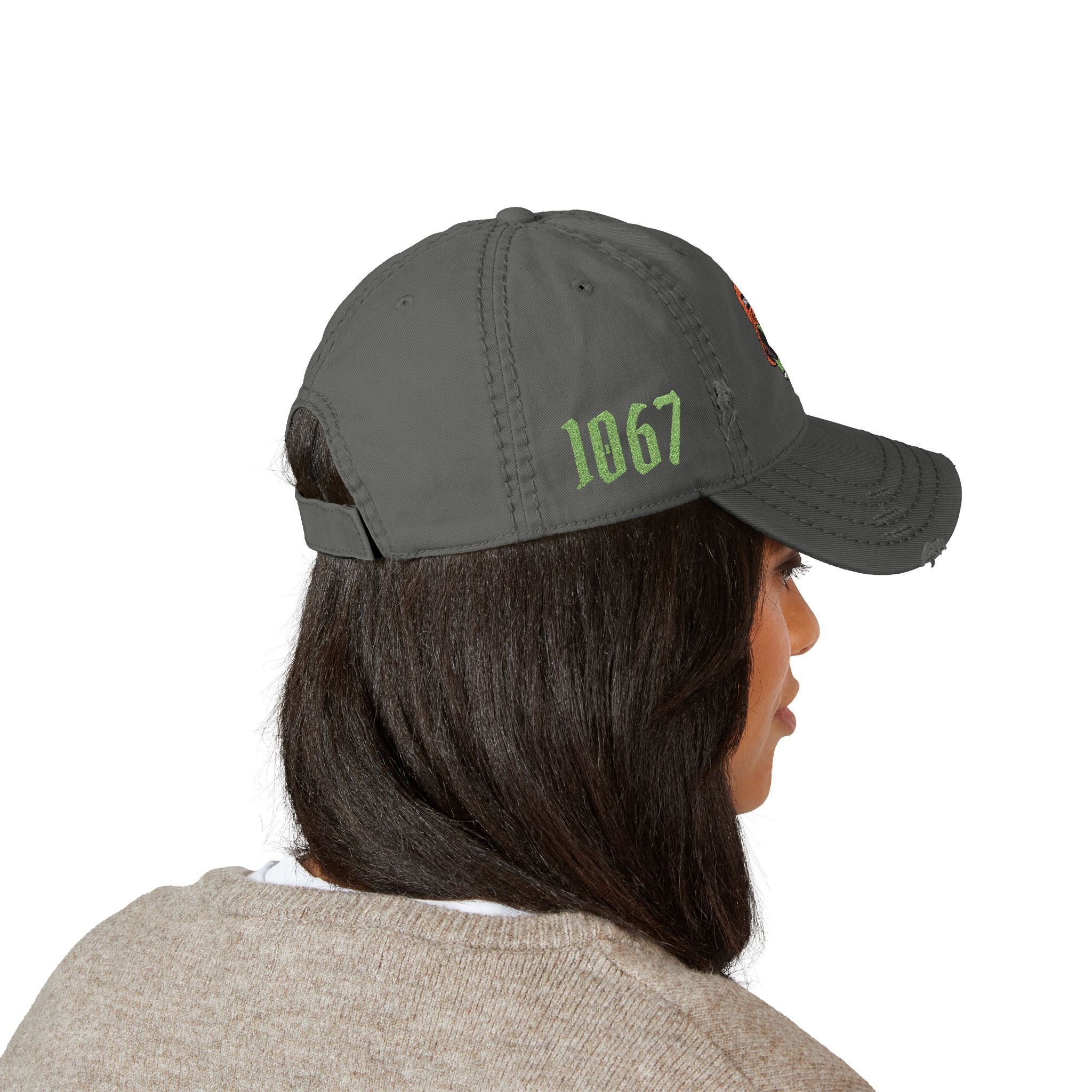Alien Embroidered Distressed Dad Hat – Retro Bucket Cap Graphic