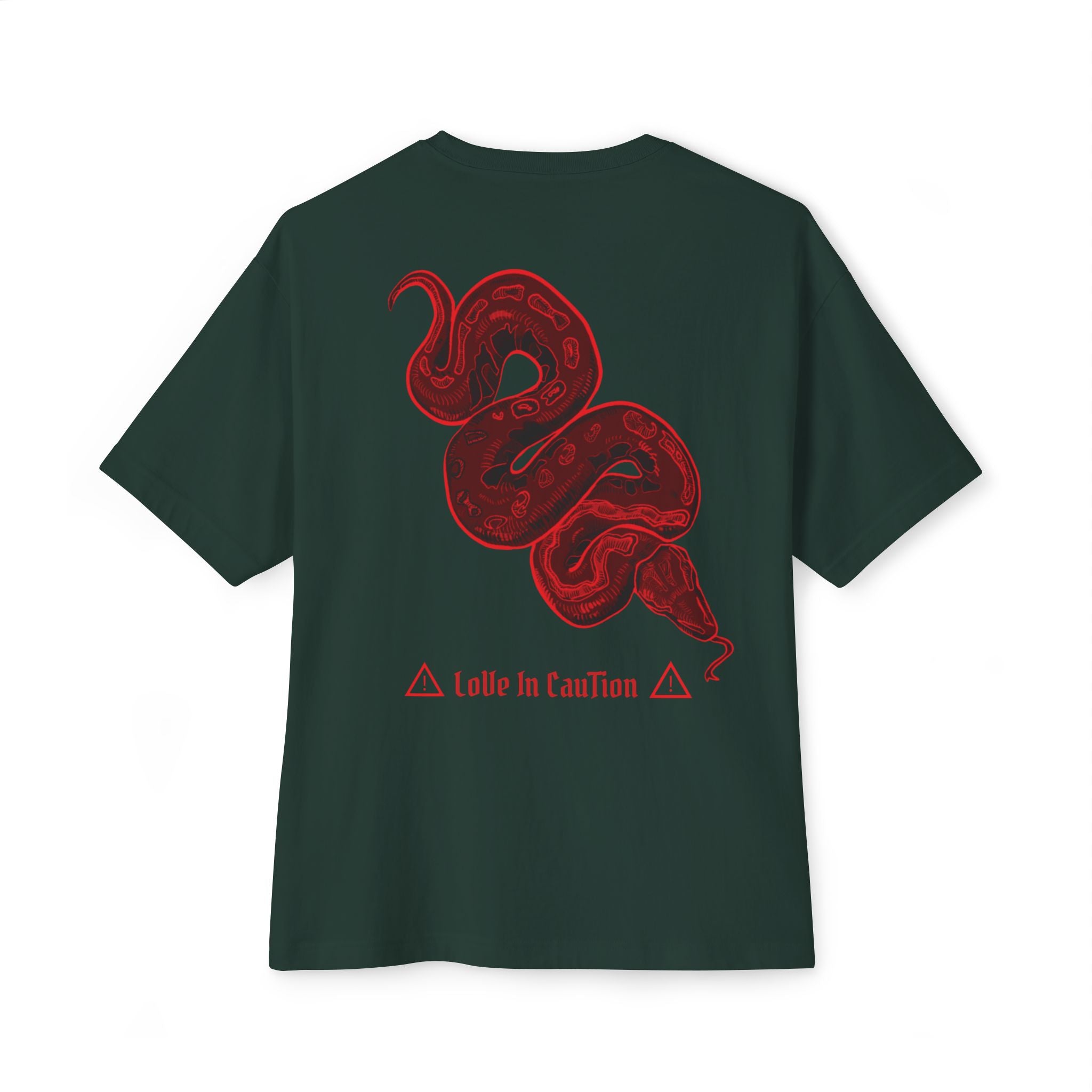 Boxy Tee — "A Little In Caution" Red Snake Graphic