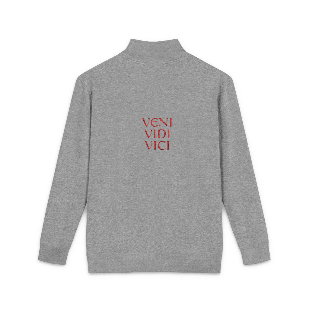 Embroidered 'Veni Vidi Vici' Quarter-Zip Pullover