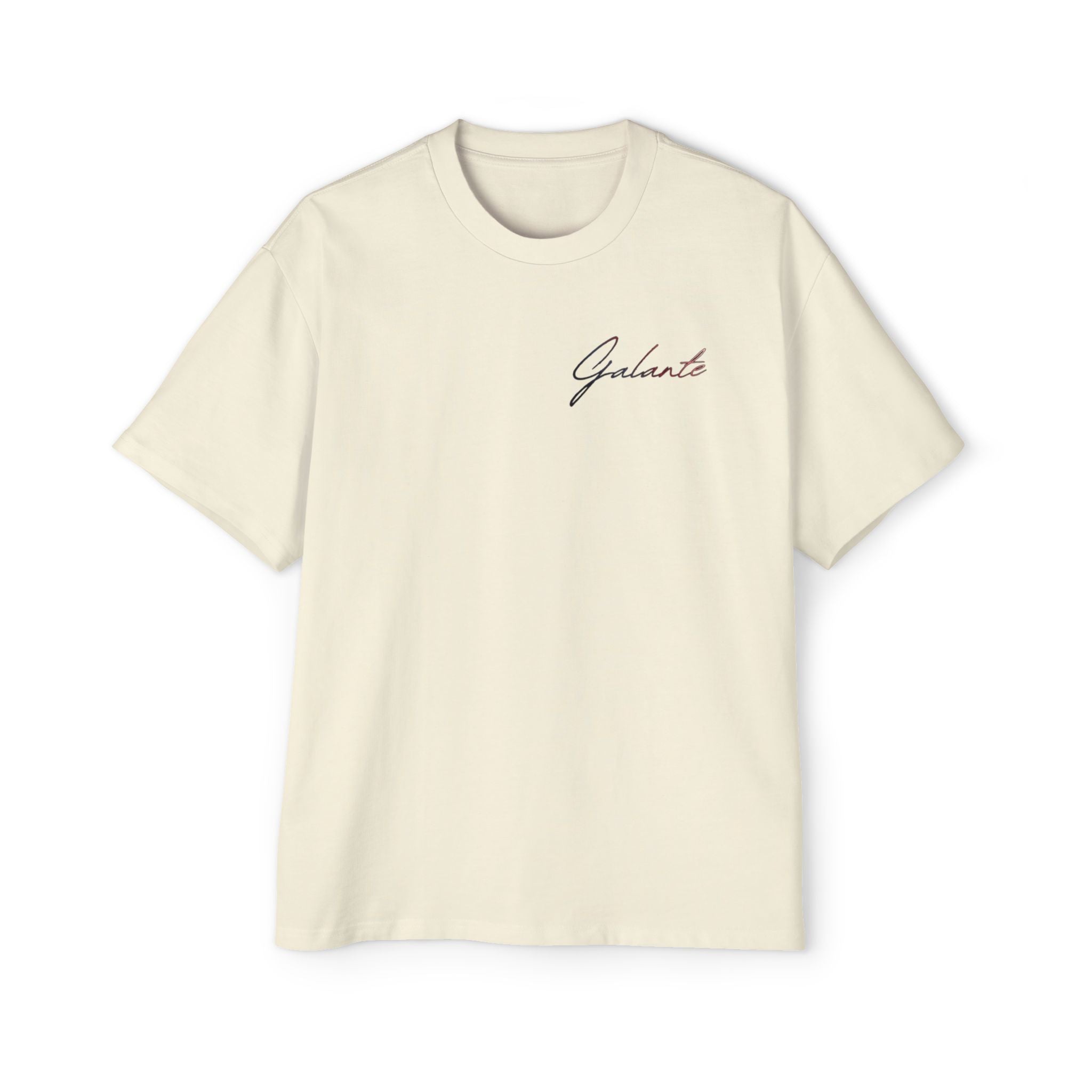 Oversized Tee — 'Galante' Script Front & Floral Head Portrait Back