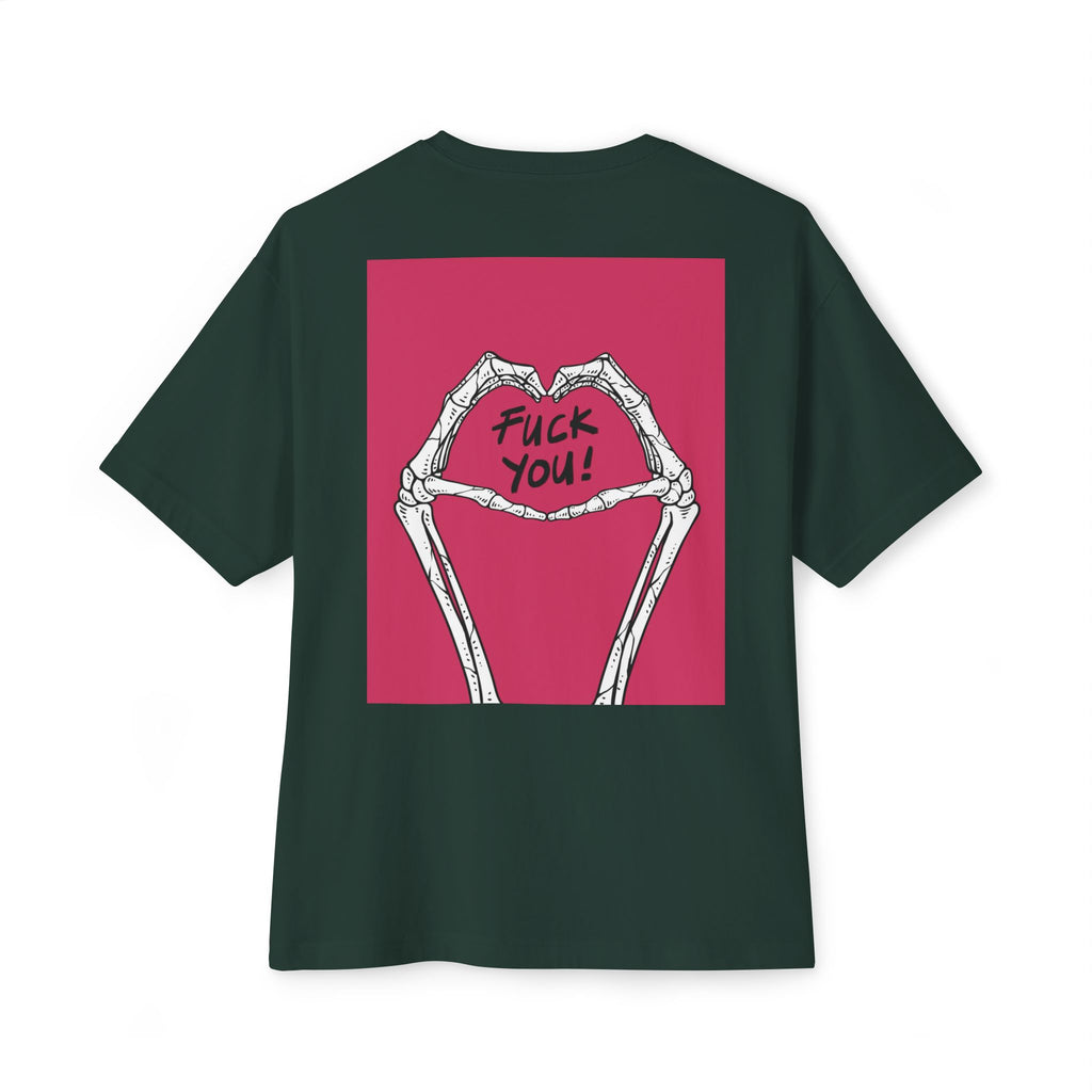 Boxy Tee — Skeleton Heart Graphic with "Fuck You!" Back Print