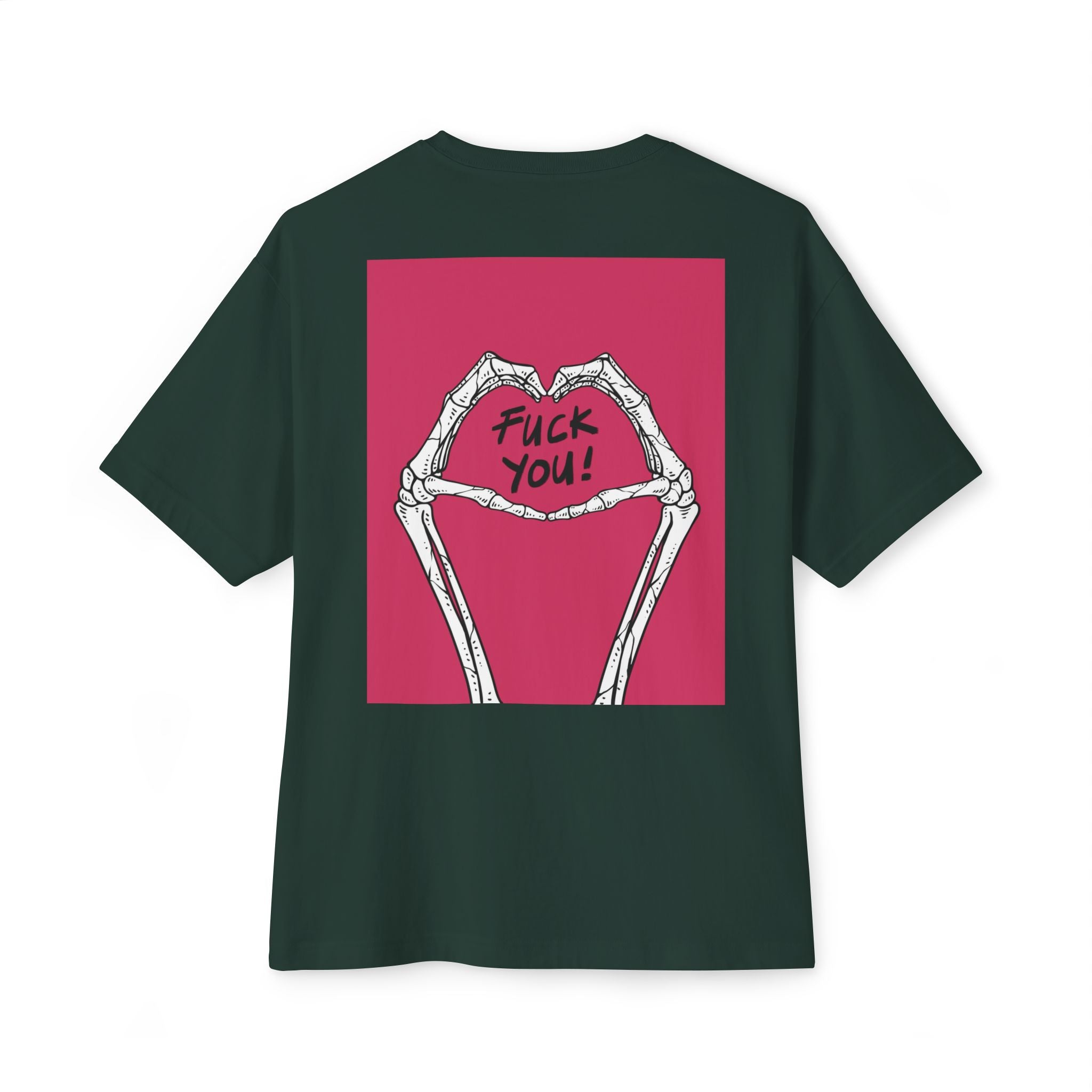 Boxy Tee — Skeleton Heart Graphic with "Fuck You!" Back Print