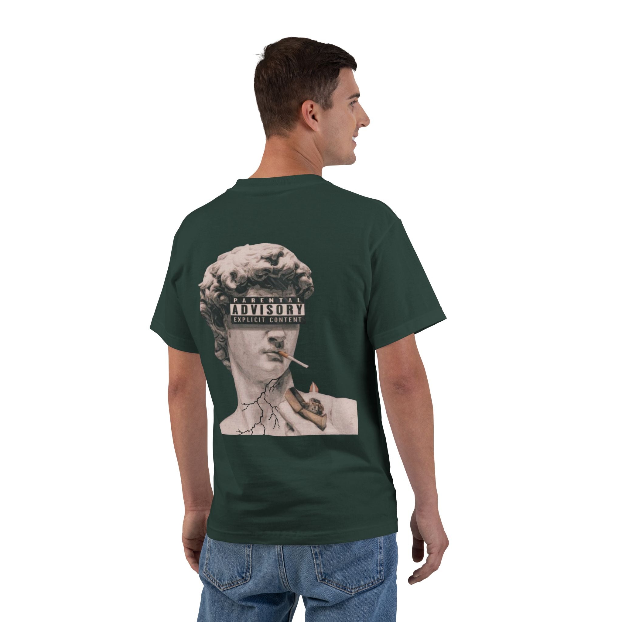 Statue Collage Graphic T-Shirt — 'Parental Advisory' Vintage Art Tee