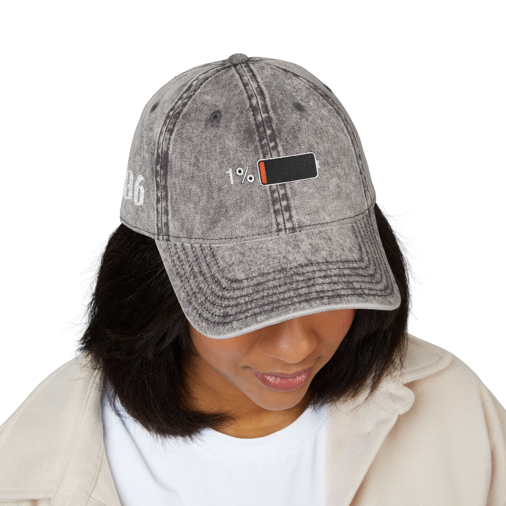 Vintage Embroidered Cap — 1% Low Battery Graphic