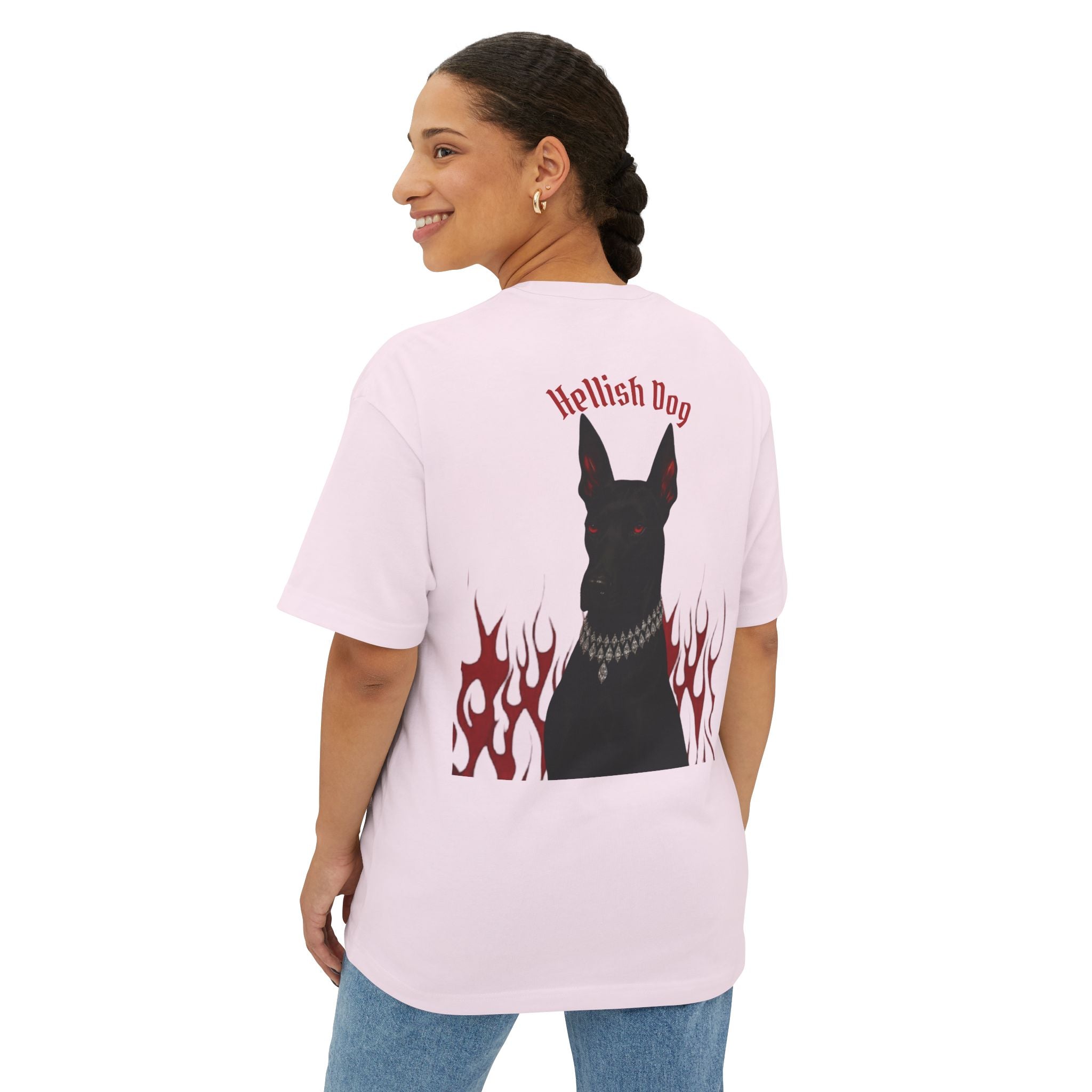 Boxy Tee — "Hellish Dog" Graphic T‑Shirt with Doberman & Flames