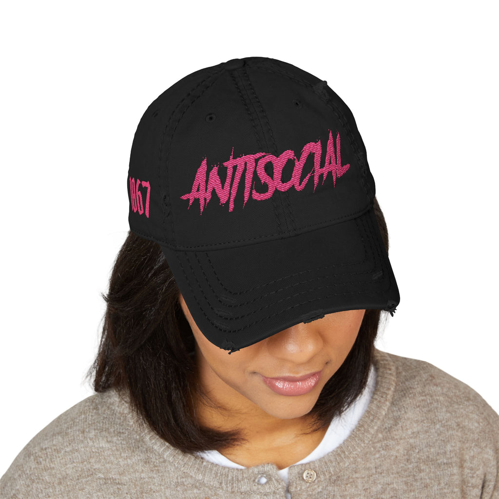 Antisocial Distressed Dad Hat — Embroidered Streetwear Cap