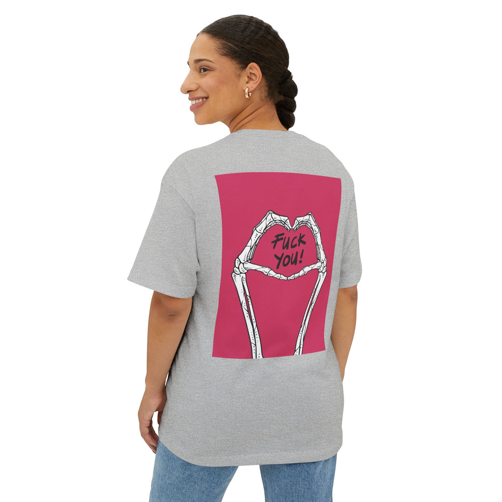Boxy Tee — Skeleton Heart Graphic with "Fuck You!" Back Print