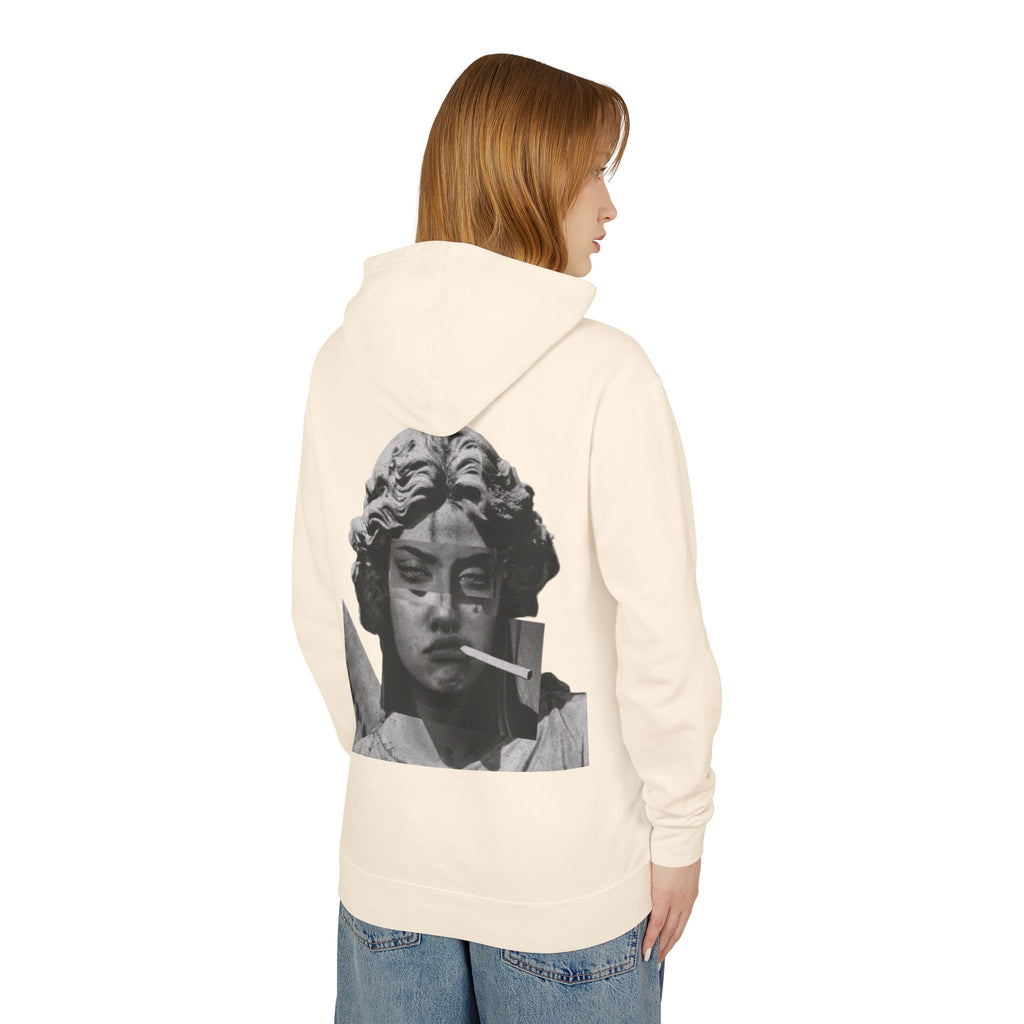 Statue Smoking Hoodie — Retro Grayscale Angel Graphic Hoodie