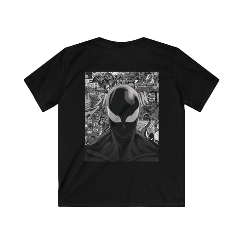 Black Symbiote Masked Hero Tee | Comic Collage Backprint