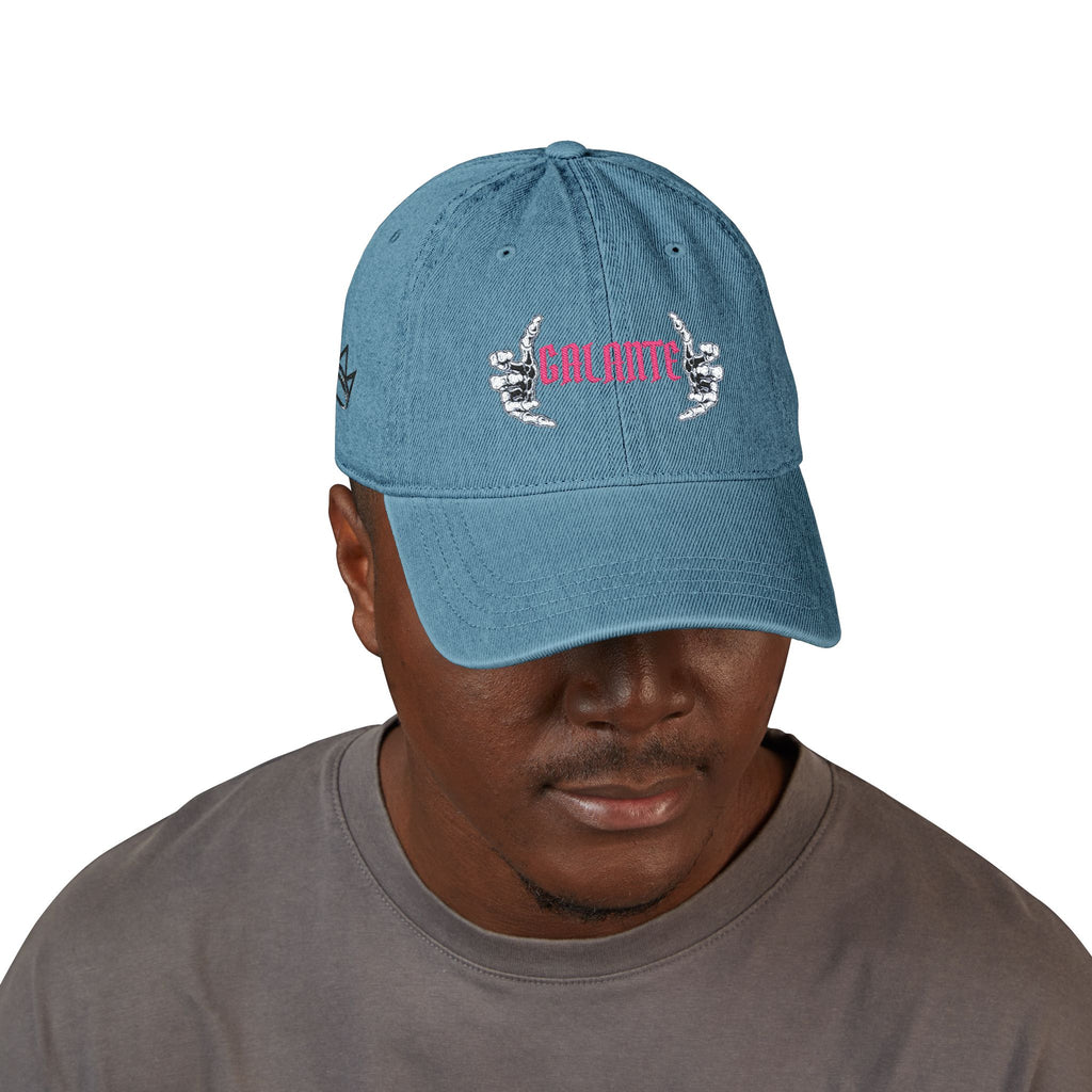 Denim Hat — Embroidered "Galante" with Pointing Hands