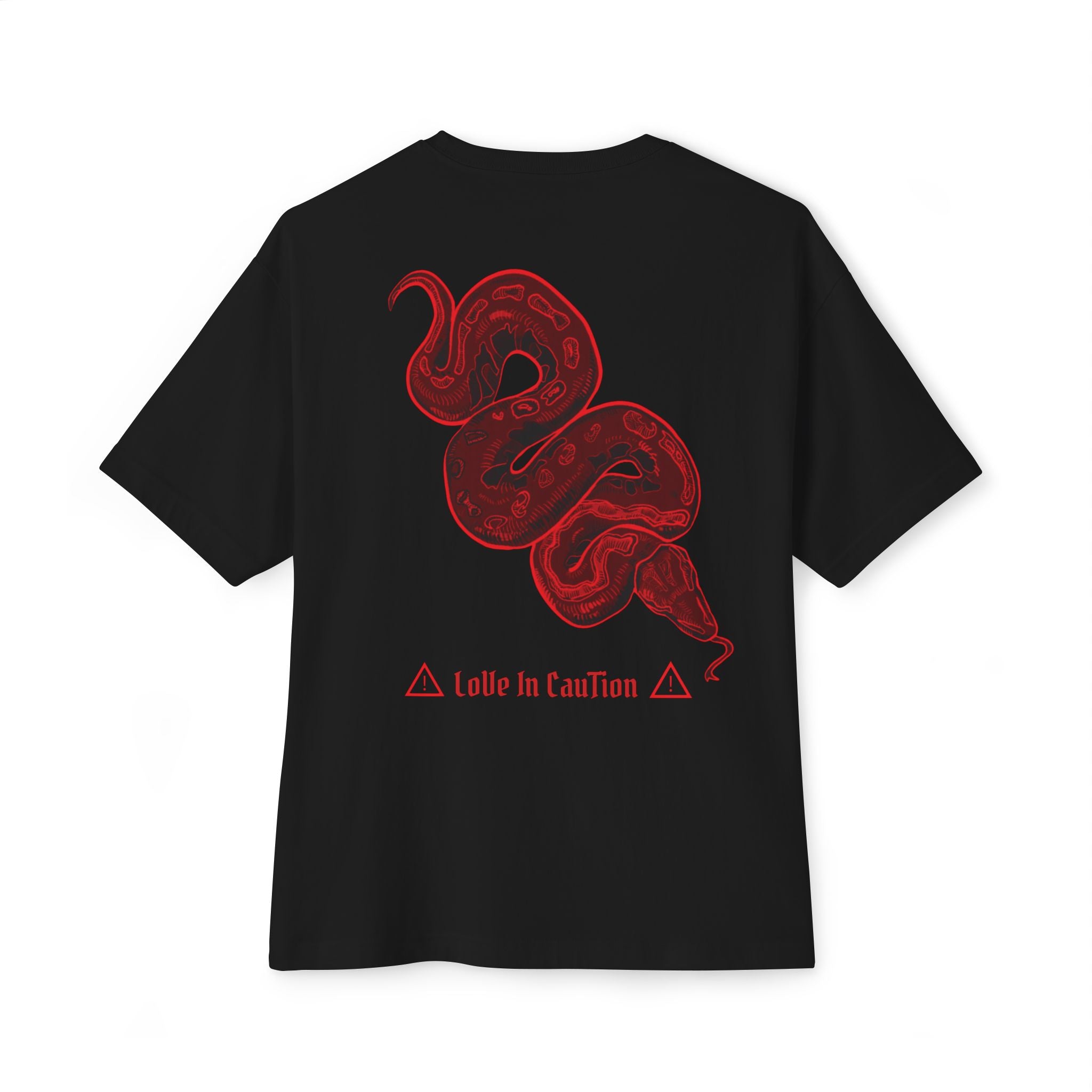 Boxy Tee — "A Little In Caution" Red Snake Graphic