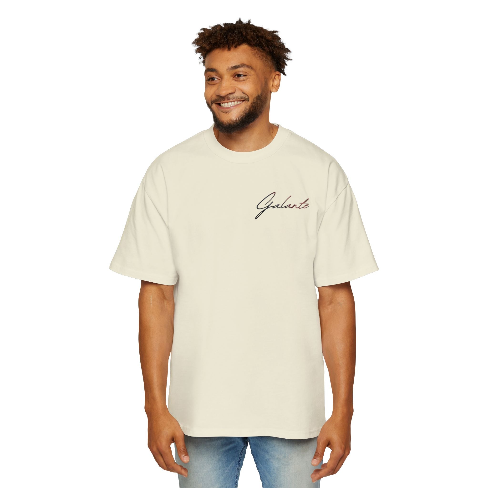 Oversized Tee — 'Galante' Script Front & Floral Head Portrait Back