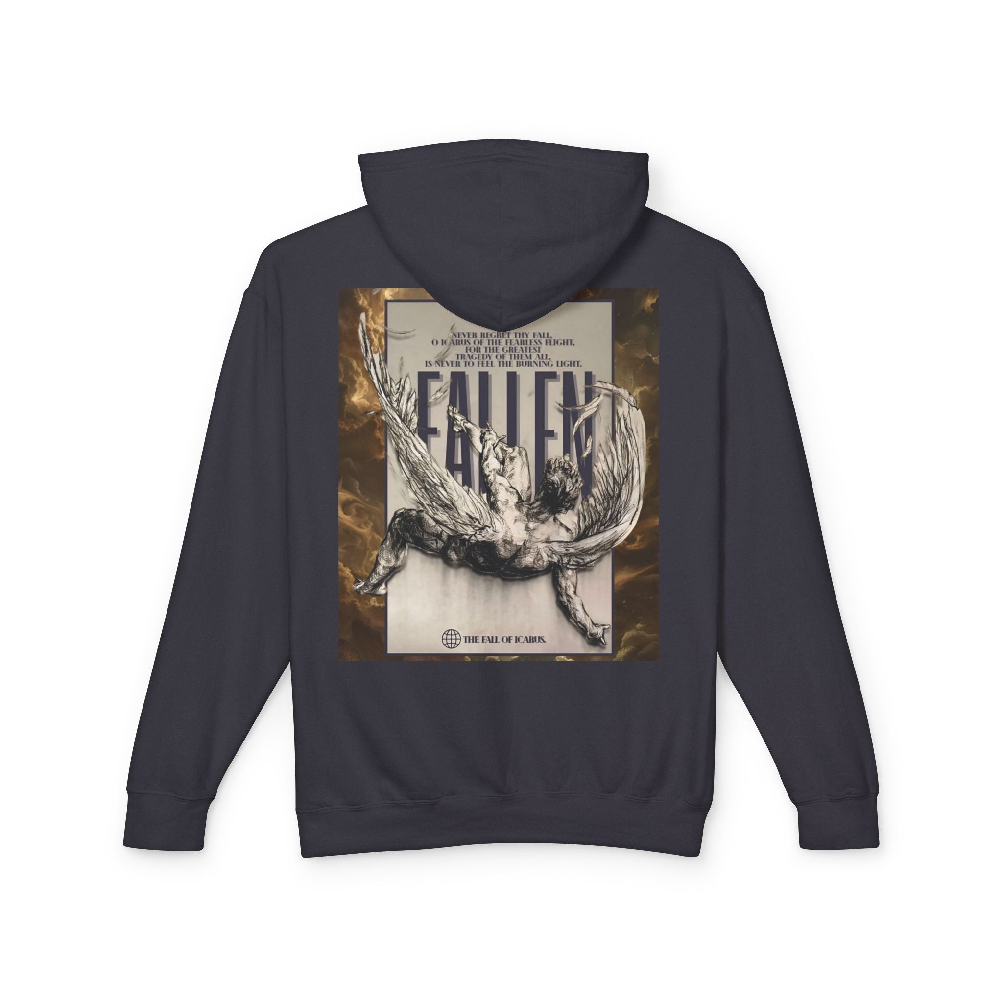 Fallen Graphic Hoodie — Vintage Angel Illustration Back with 'Galante' Script Chest