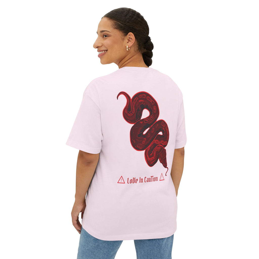 Boxy Tee — "A Little In Caution" Red Snake Graphic