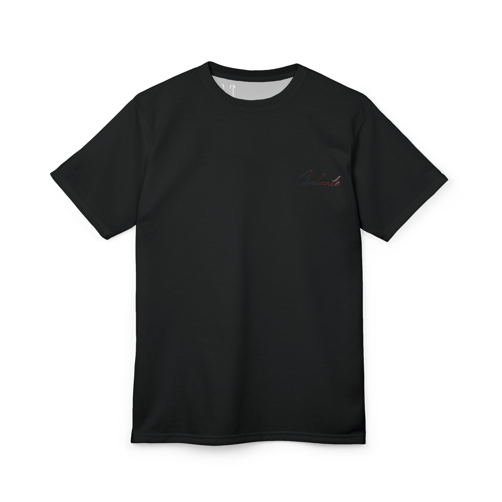 Minimal Script Chest Tee — Black Cut & Sew T‑Shirt