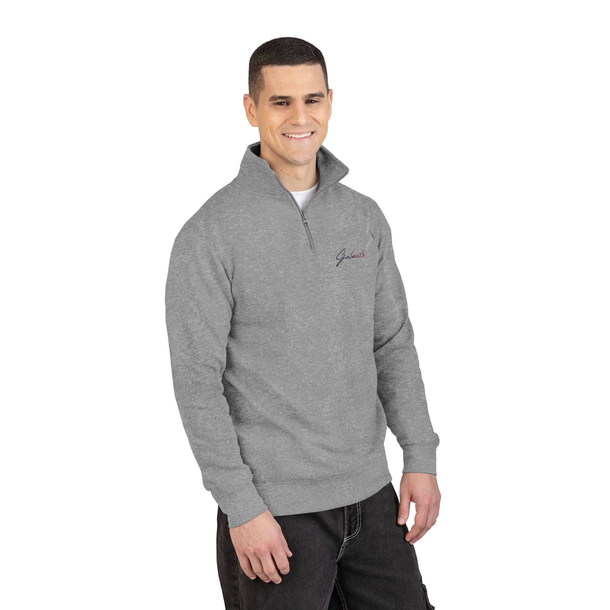 Embroidered 'Veni Vidi Vici' Quarter-Zip Pullover