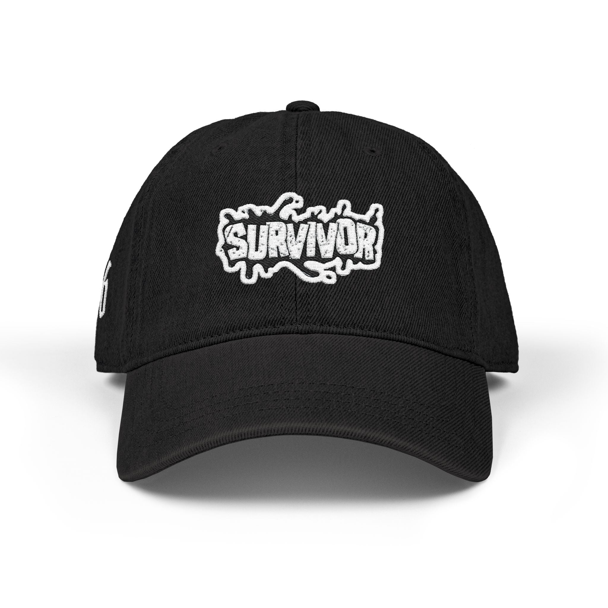 Survivor Embroidered Denim Hat — Distressed Patch Baseball Cap