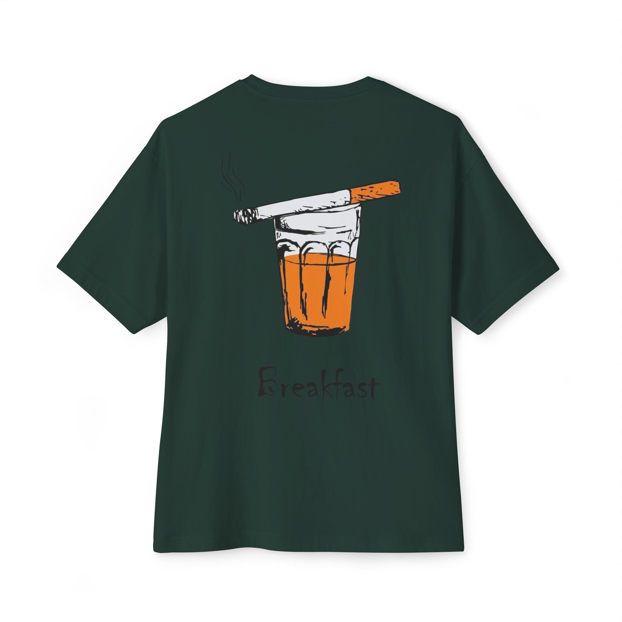 Breakfast Graphic Tee — Cigarette & Drink Illustration Oversized Boxy T‑Shirt