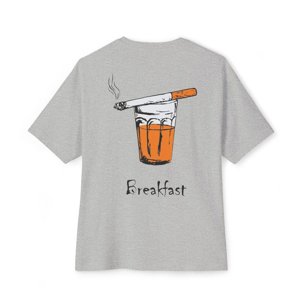 Breakfast Graphic Tee — Cigarette & Drink Illustration Oversized Boxy T‑Shirt