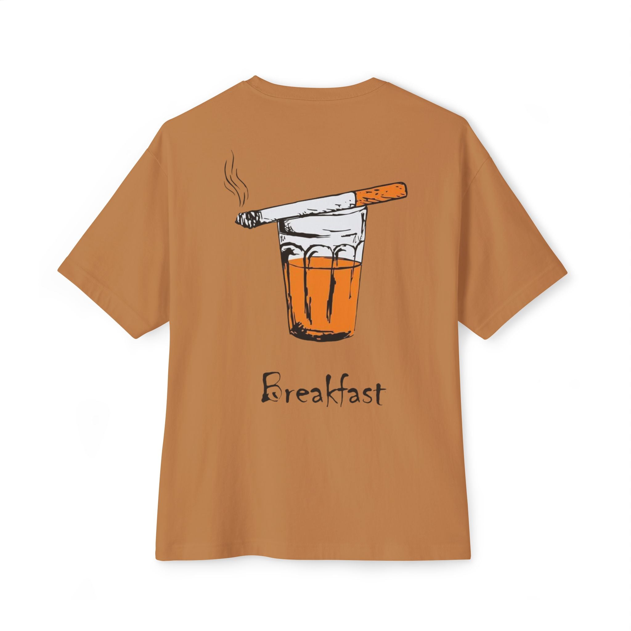 Breakfast Graphic Tee — Cigarette & Drink Illustration Oversized Boxy T‑Shirt