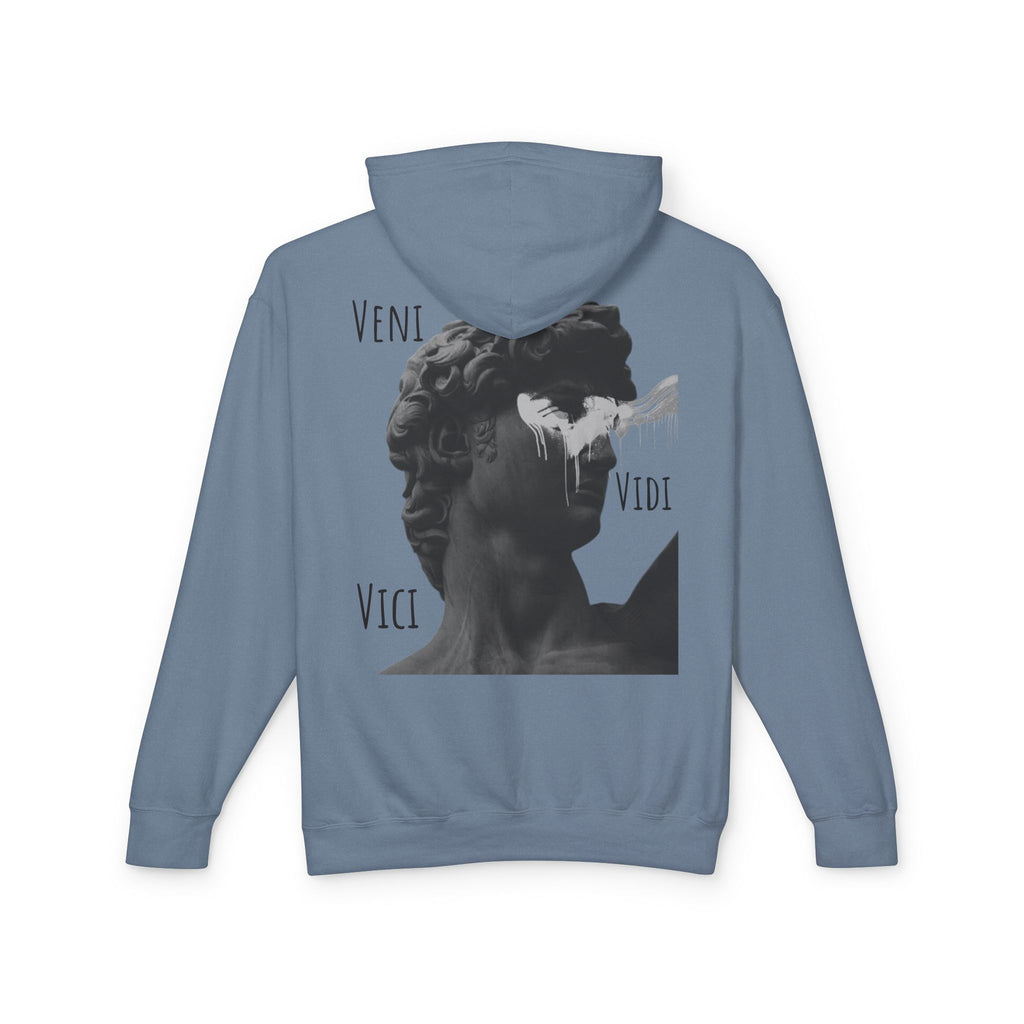 “Veni Vidi Vici” Statue Graphic Hoodie — Lightweight Vintage Art Pullover