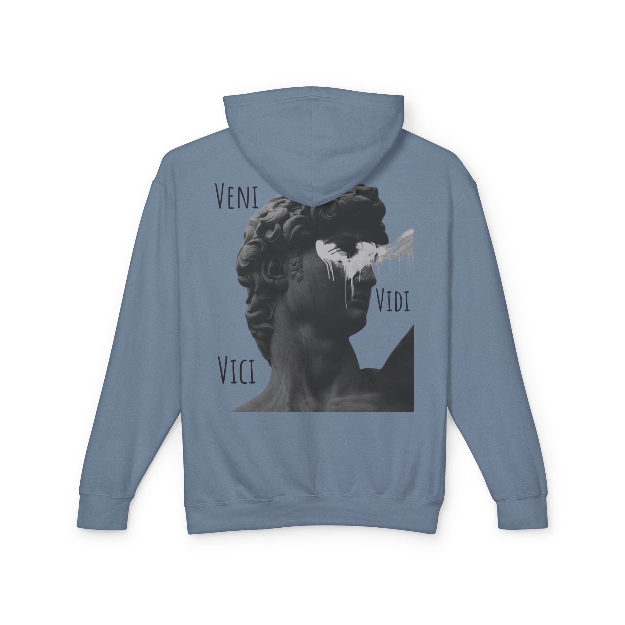 “Veni Vidi Vici” Statue Graphic Hoodie — Lightweight Vintage Art Pullover