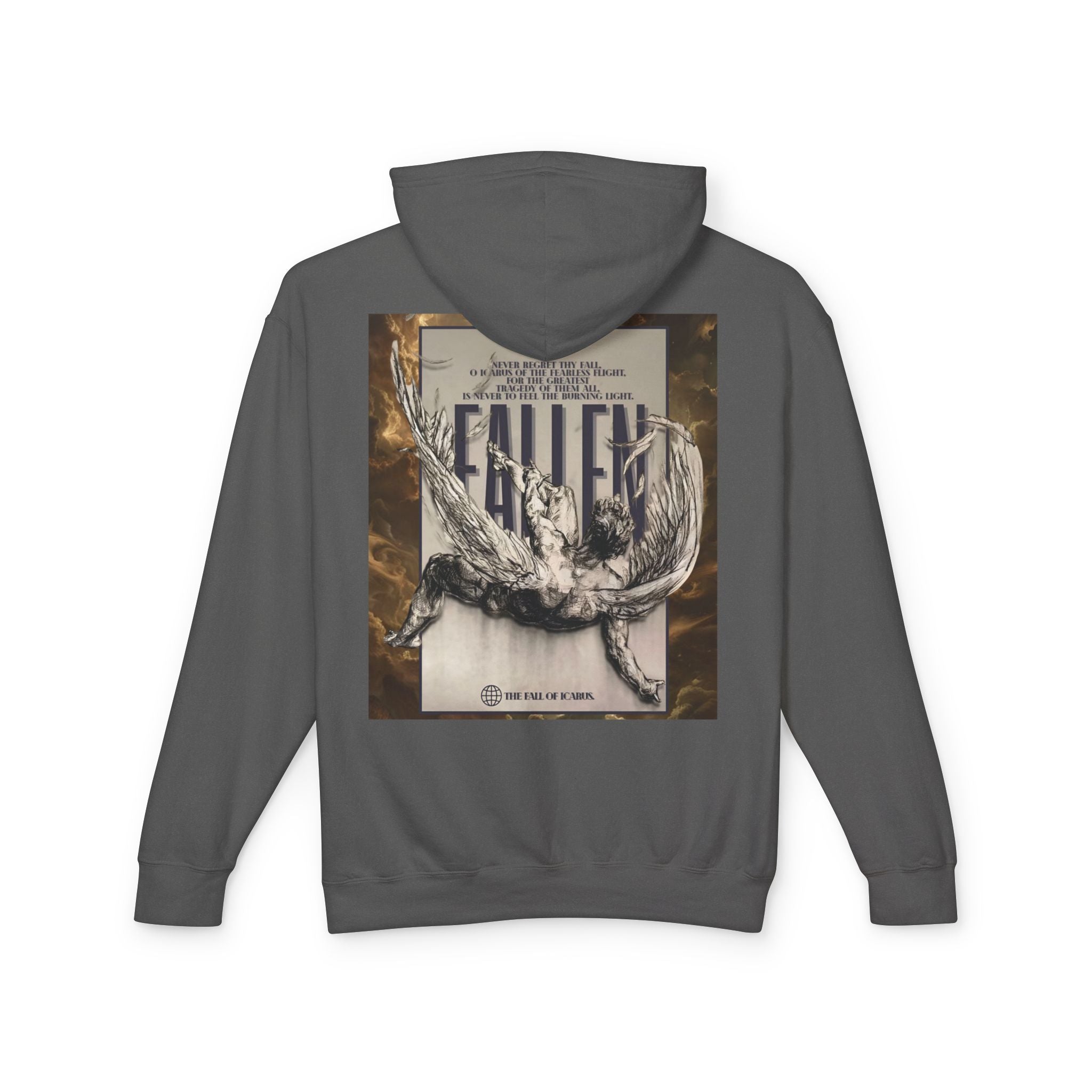 Fallen Graphic Hoodie — Vintage Angel Illustration Back with 'Galante' Script Chest