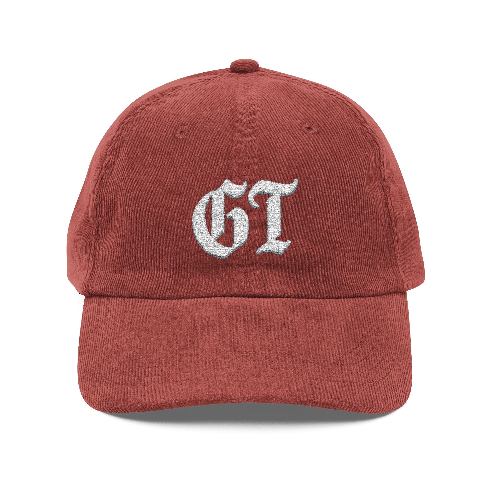 Vintage Corduroy Baseball Cap — Embroidered 'GT' Old English Logo, Retro Casual Hat