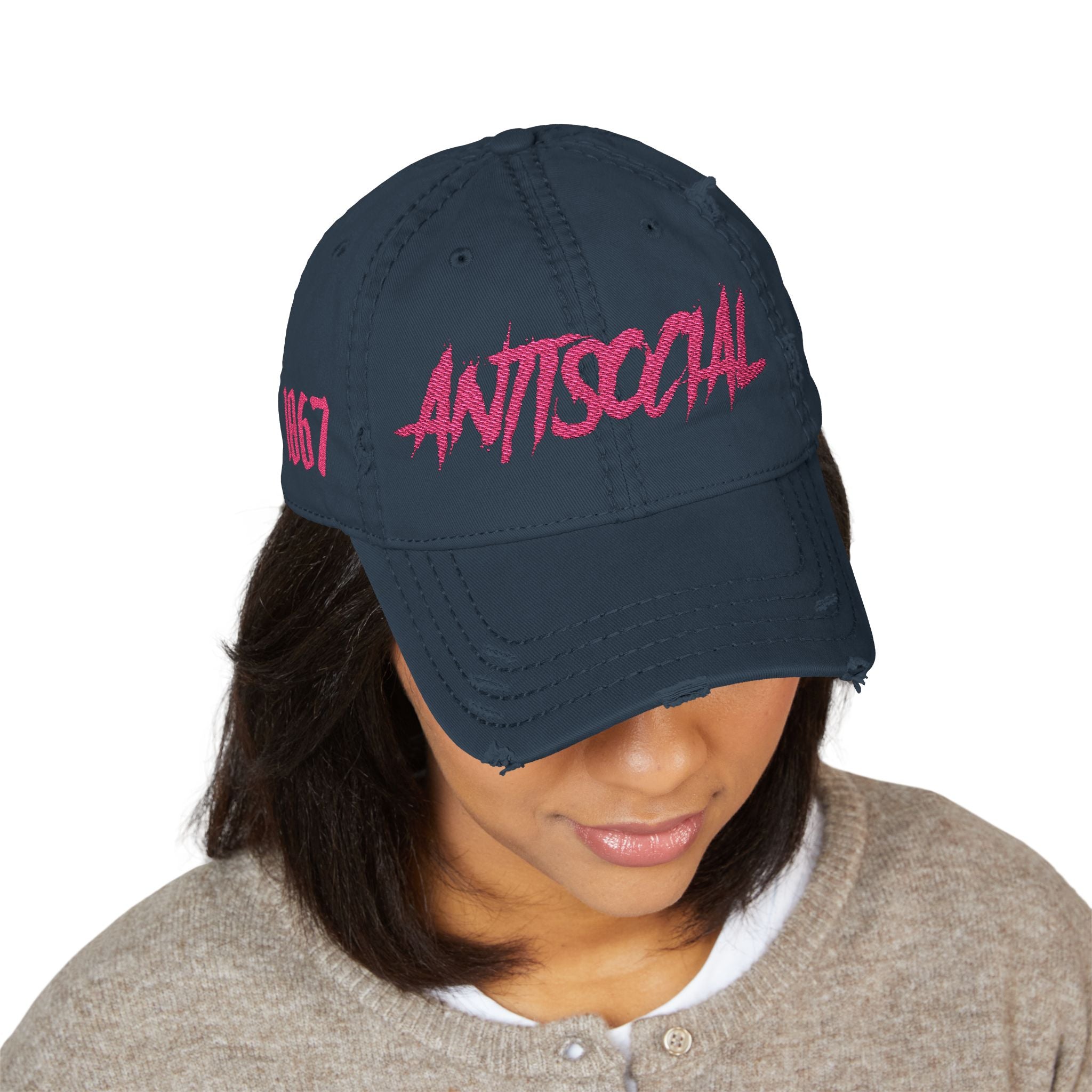 Antisocial Distressed Dad Hat — Embroidered Streetwear Cap