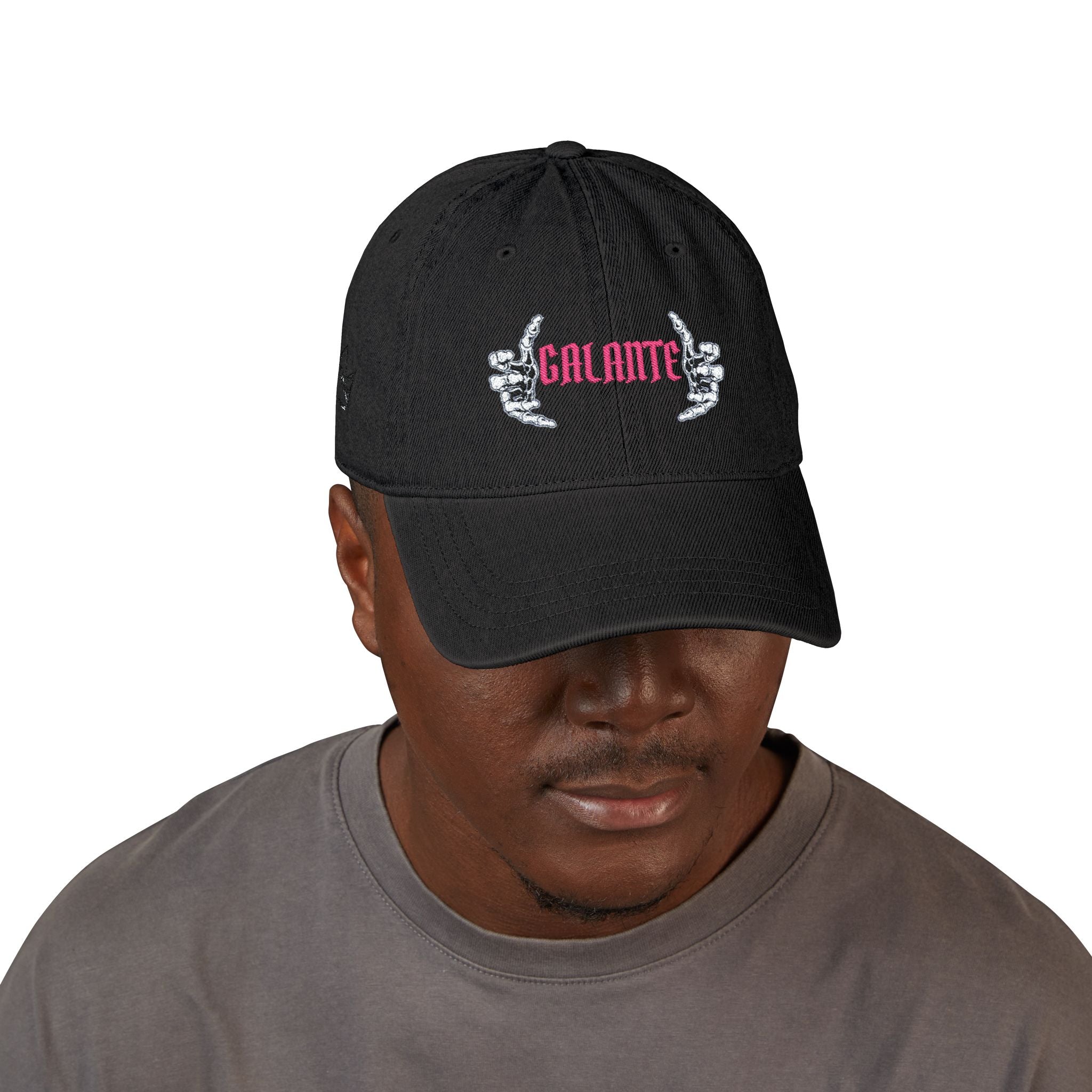 Denim Hat — Embroidered "Galante" with Pointing Hands