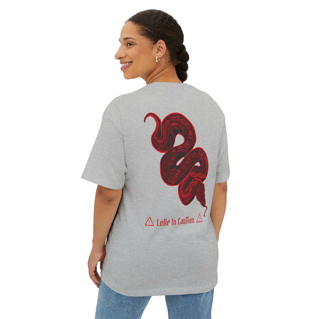 Boxy Tee — "A Little In Caution" Red Snake Graphic