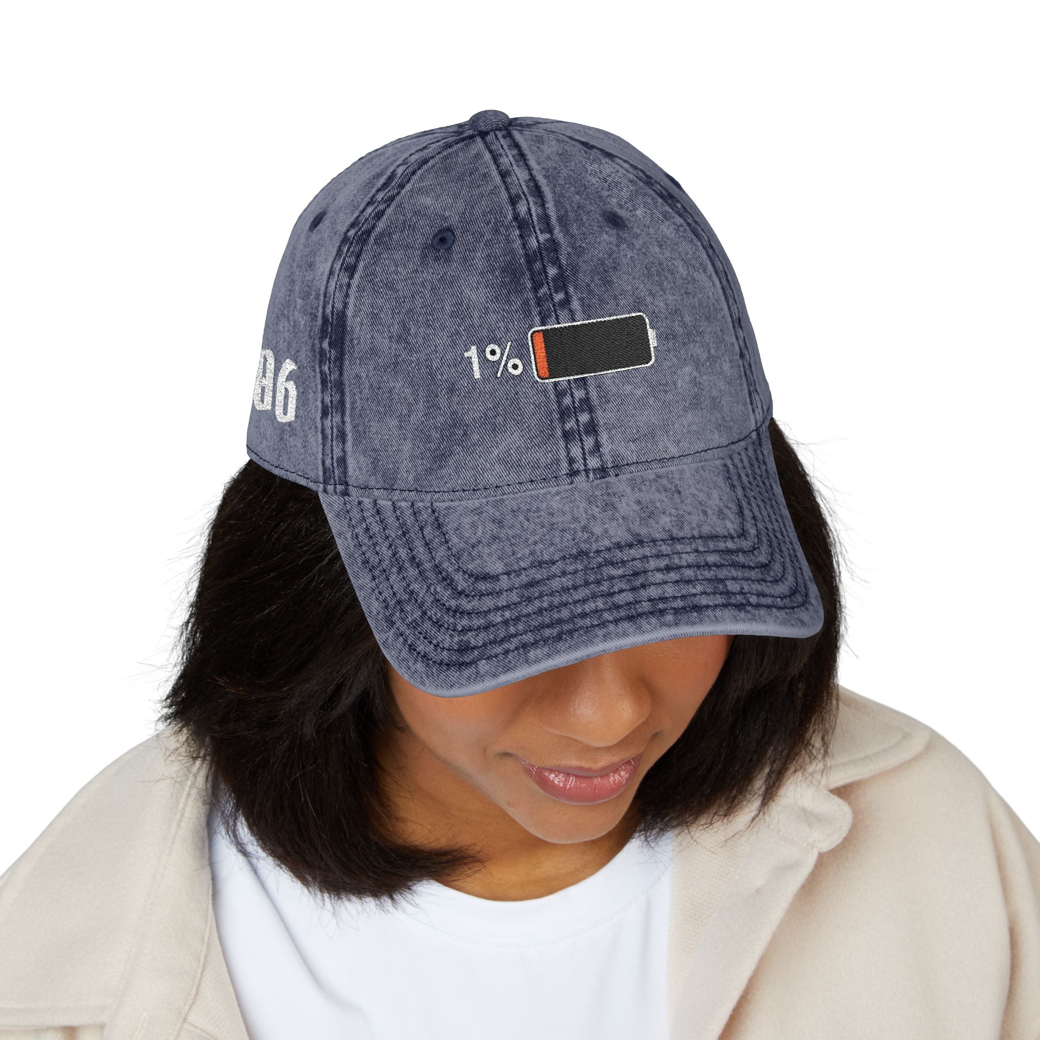 Vintage Embroidered Cap — 1% Low Battery Graphic