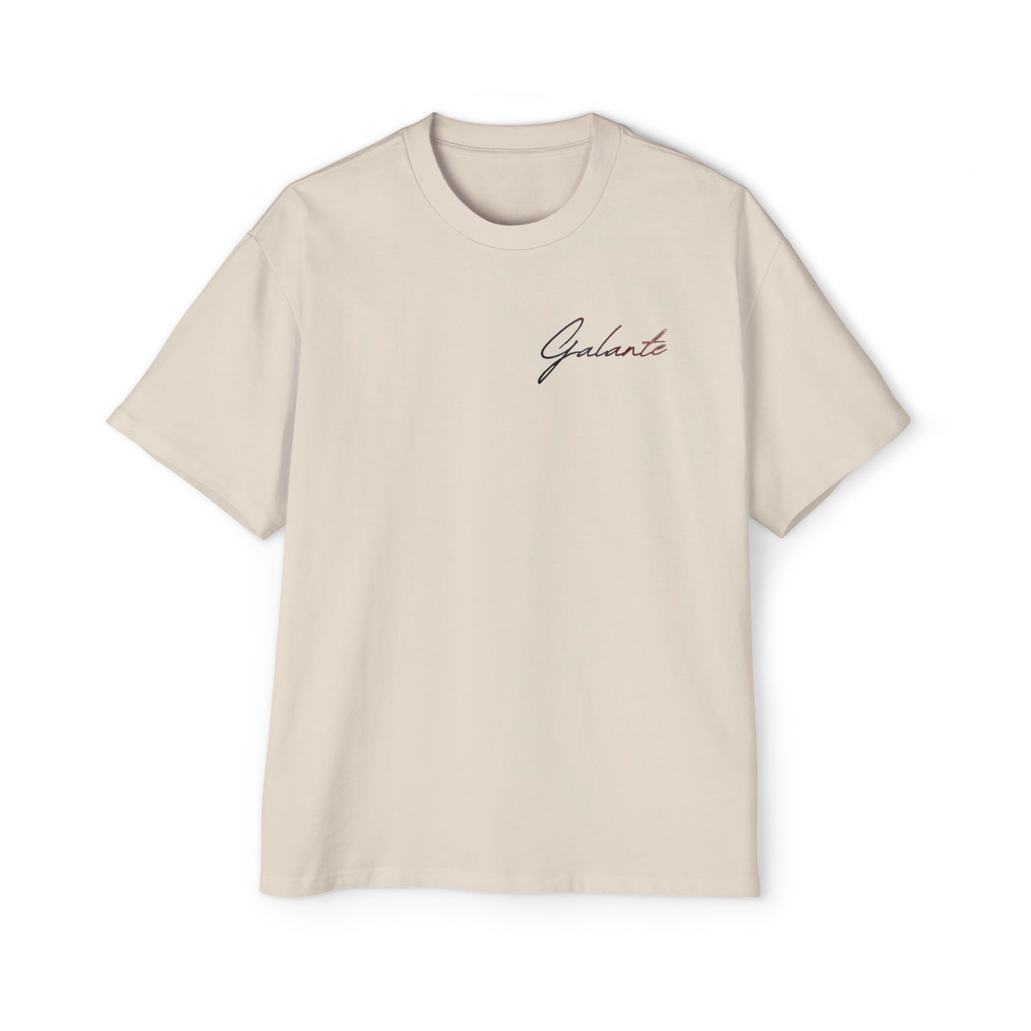 Oversized Tee — 'Galante' Script Front & Floral Head Portrait Back