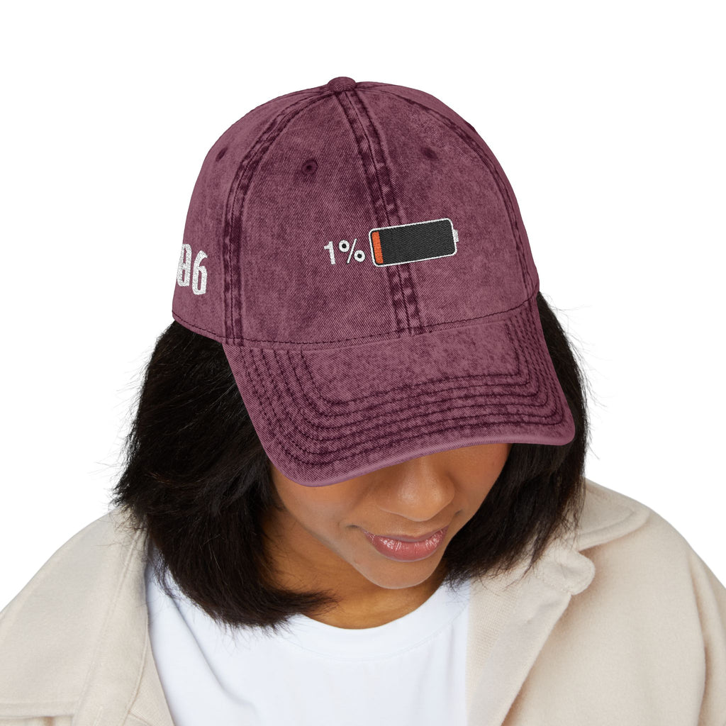 Vintage Embroidered Cap — 1% Low Battery Graphic