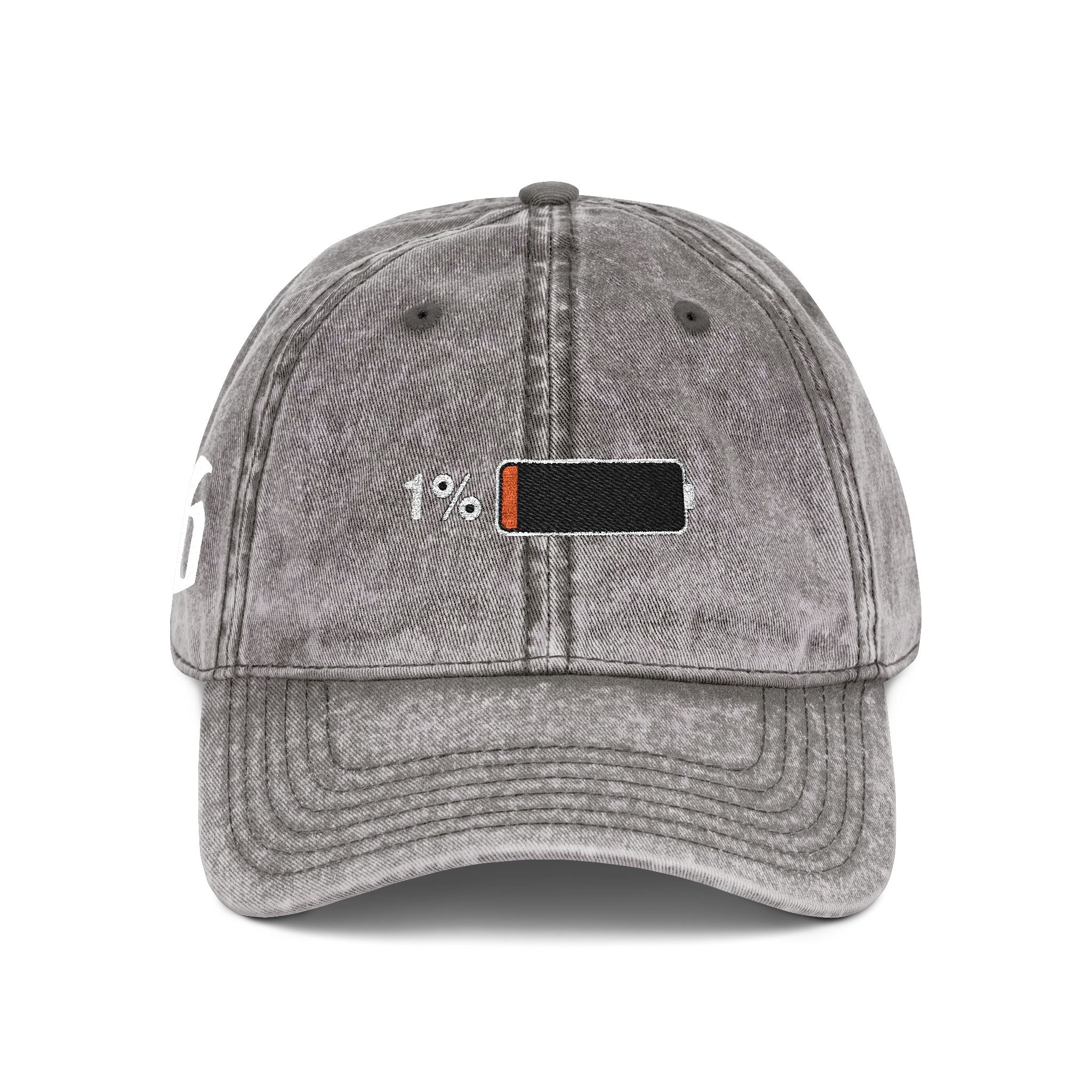 Vintage Embroidered Cap — 1% Low Battery Graphic