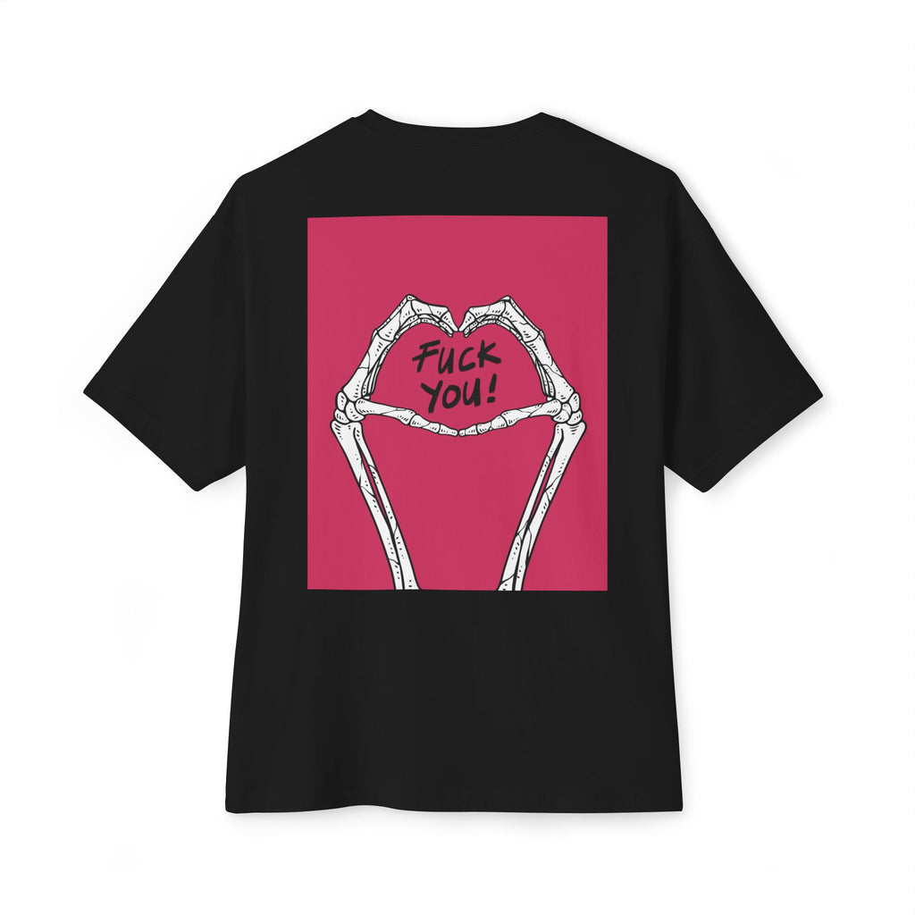 Boxy Tee — Skeleton Heart Graphic with "Fuck You!" Back Print