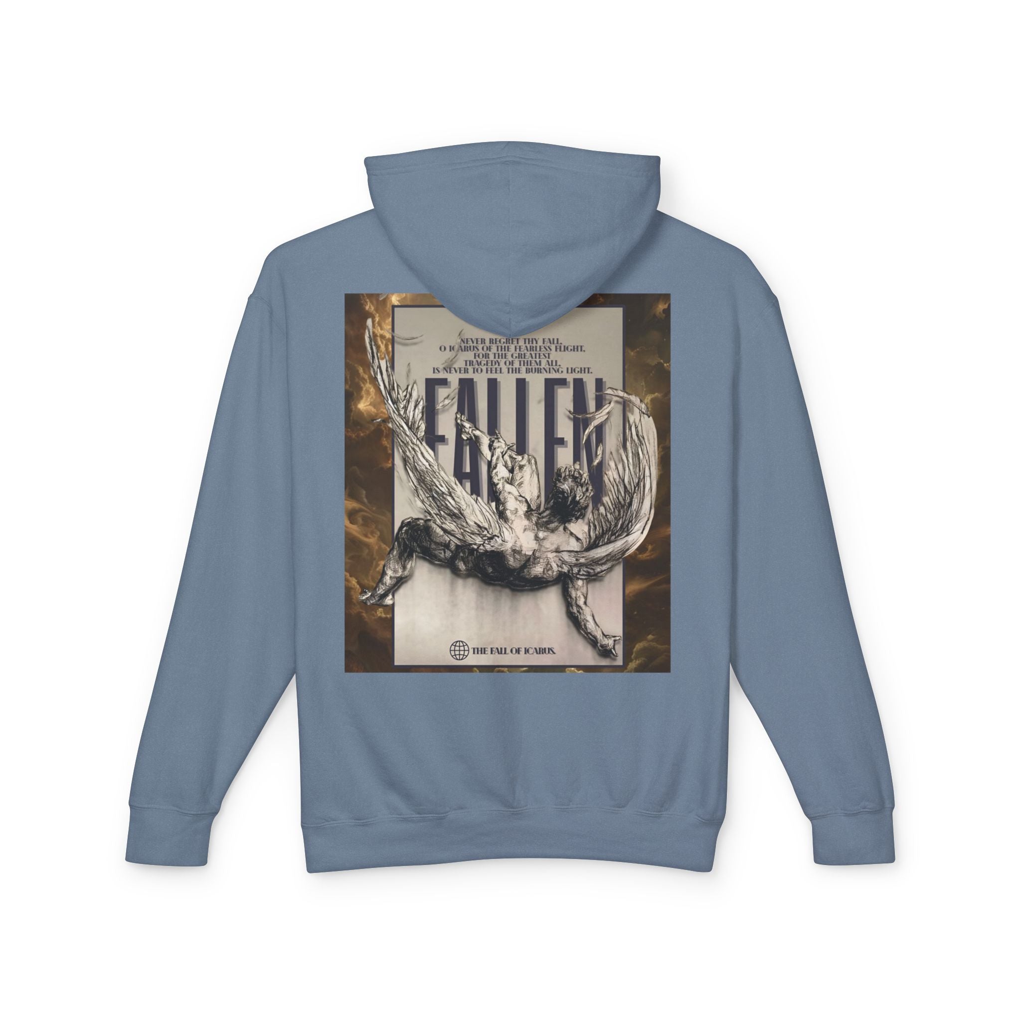 Fallen Graphic Hoodie — Vintage Angel Illustration Back with 'Galante' Script Chest