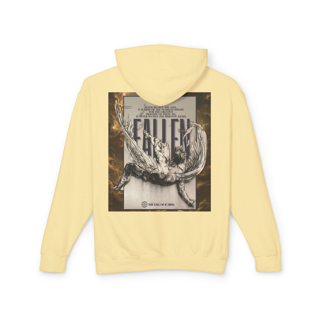 Fallen Graphic Hoodie — Vintage Angel Illustration Back with 'Galante' Script Chest