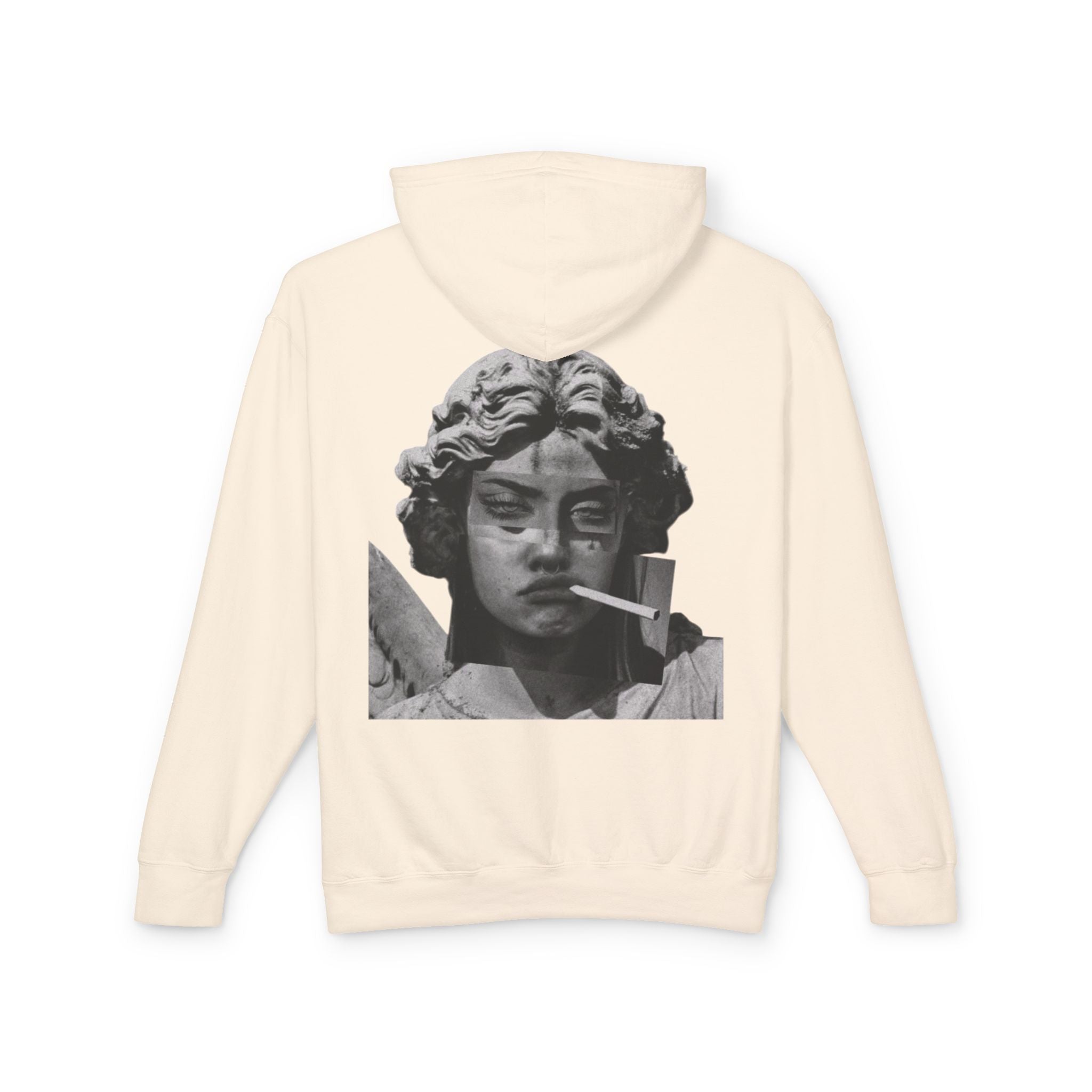 Statue Smoking Hoodie — Retro Grayscale Angel Graphic Hoodie