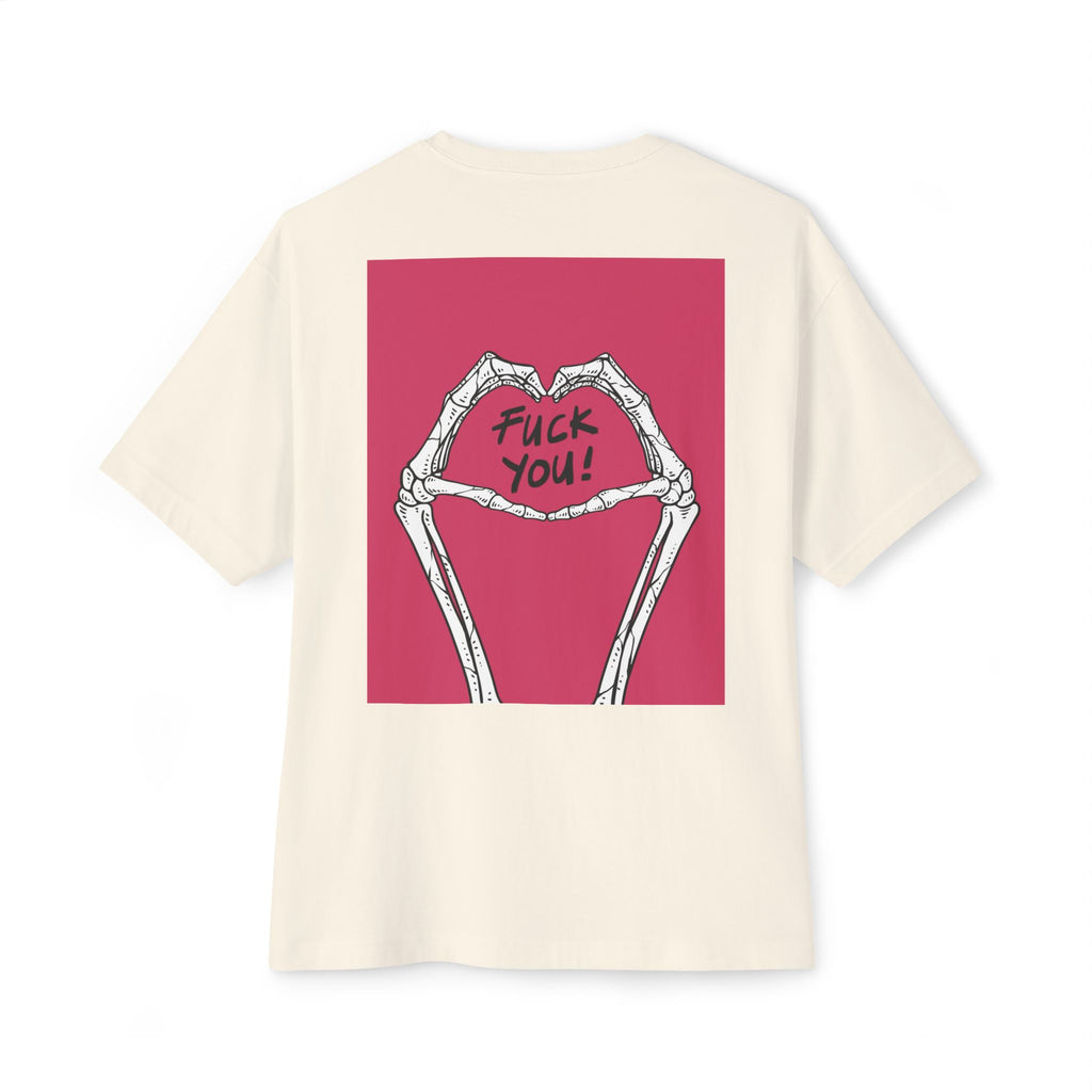 Boxy Tee — Skeleton Heart Graphic with "Fuck You!" Back Print