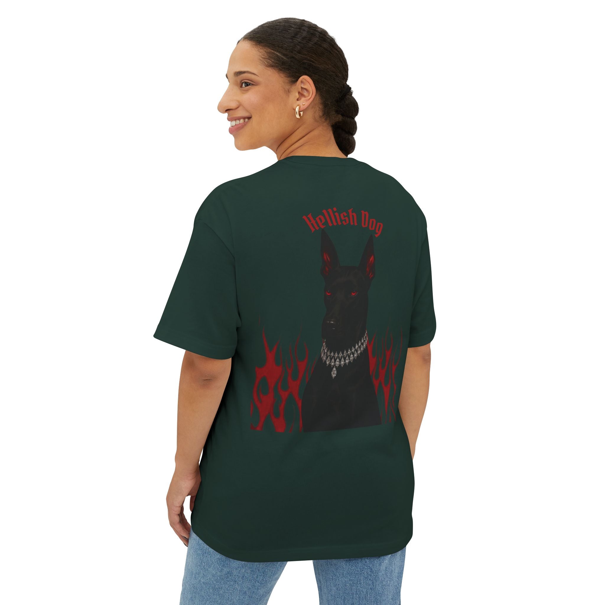 Boxy Tee — "Hellish Dog" Graphic T‑Shirt with Doberman & Flames