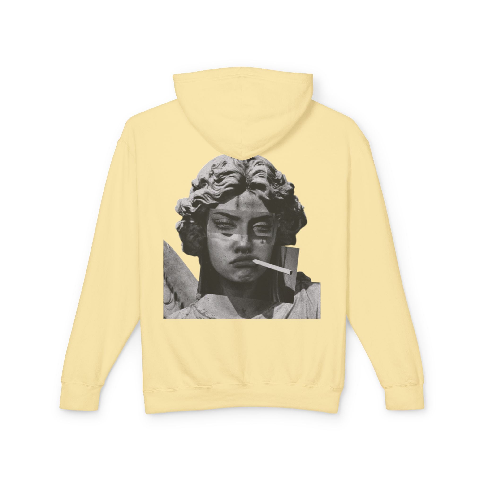 Statue Smoking Hoodie — Retro Grayscale Angel Graphic Hoodie