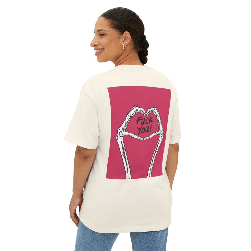 Boxy Tee — Skeleton Heart Graphic with "Fuck You!" Back Print
