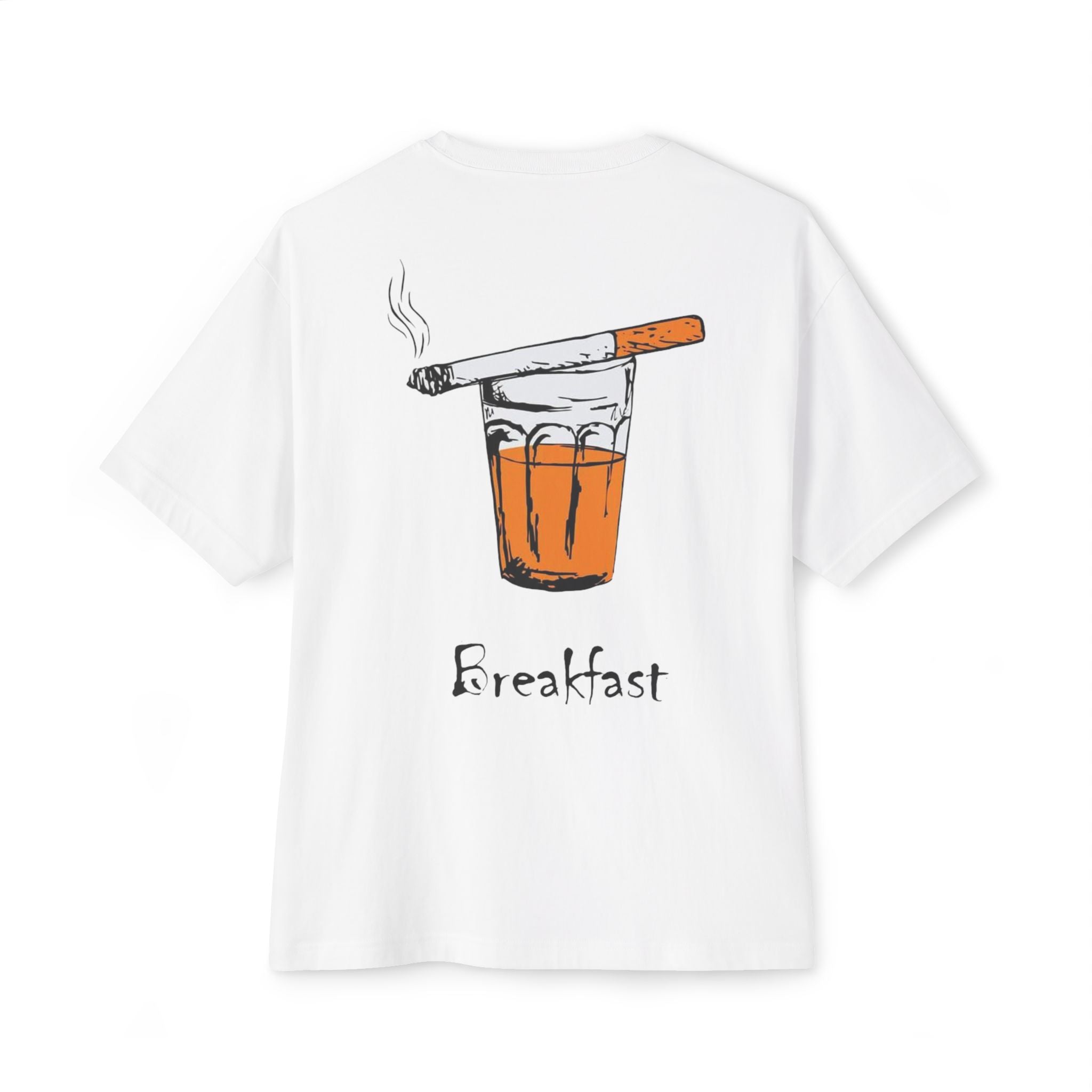 Breakfast Graphic Tee — Cigarette & Drink Illustration Oversized Boxy T‑Shirt