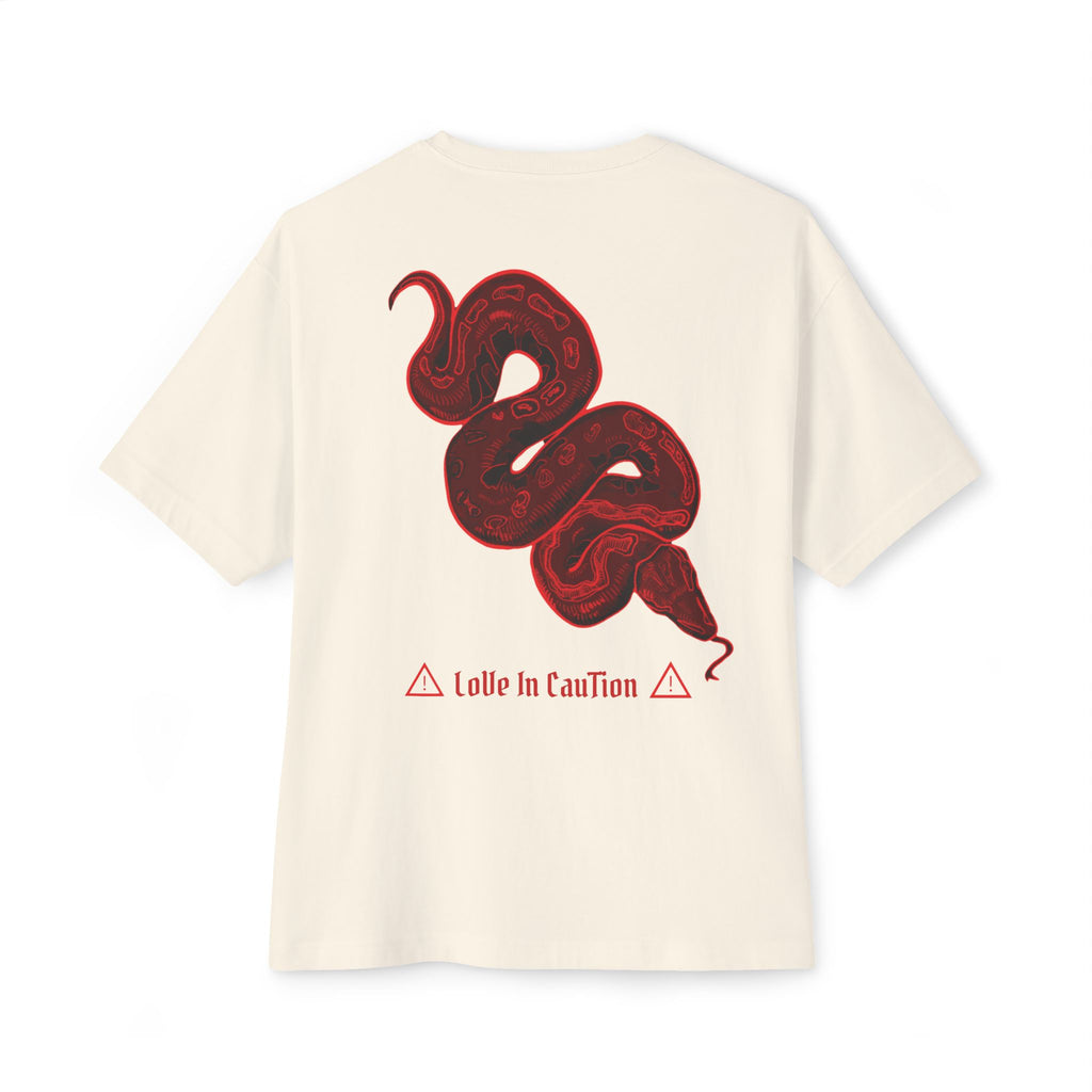 Boxy Tee — "A Little In Caution" Red Snake Graphic