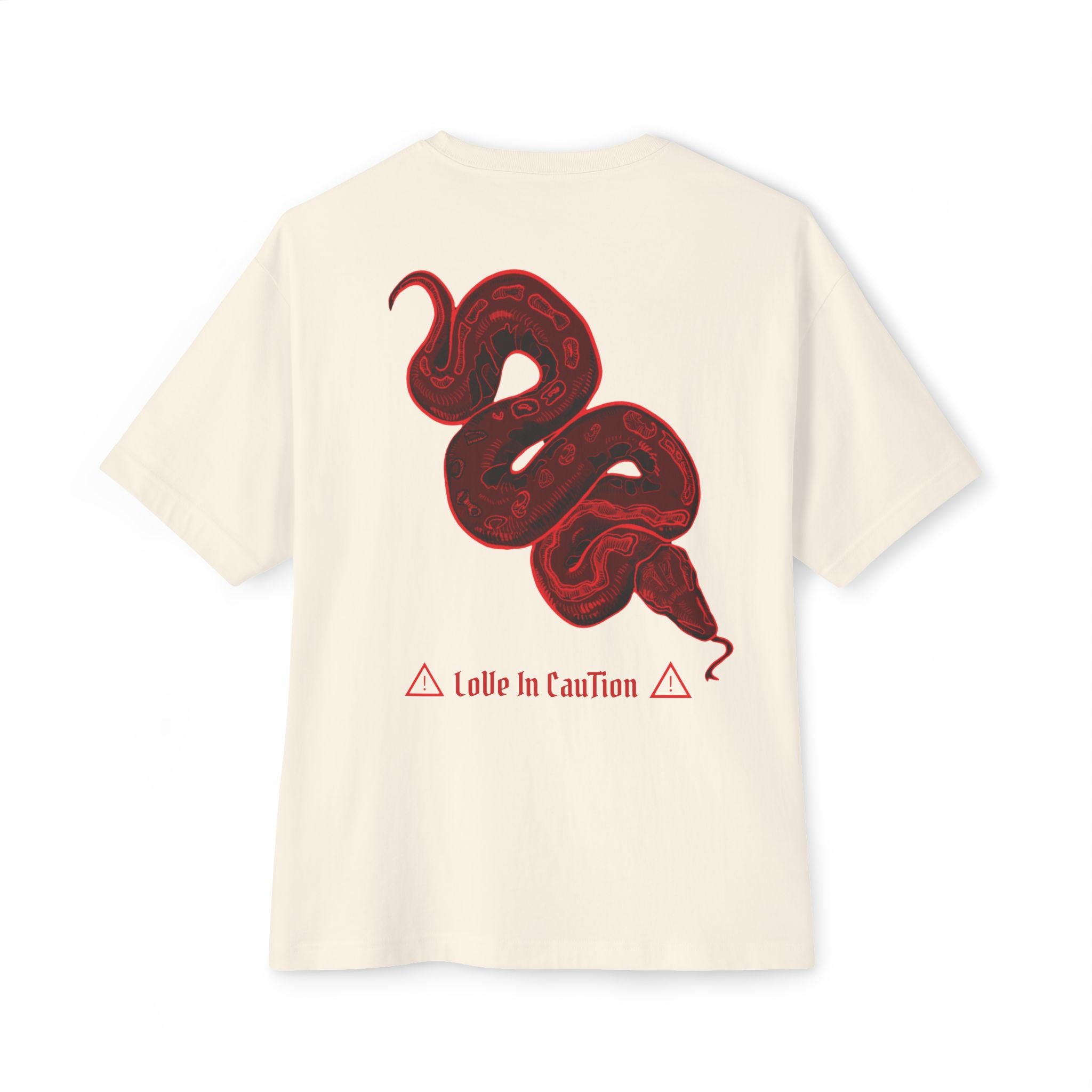 Boxy Tee — "A Little In Caution" Red Snake Graphic